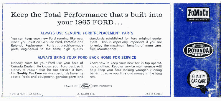 1965 Ford Owners Manual Page 9